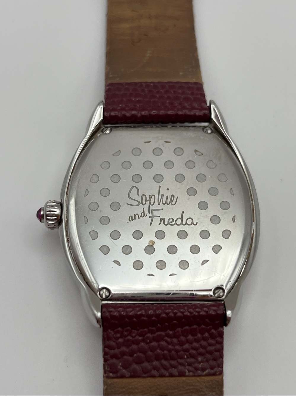 Women's Burgundy Leather Strap Crystal-Trim Watch - Picture 8 of 9